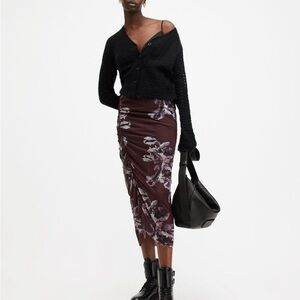 All Saints Floral Mesh Skirt in Dark Purple